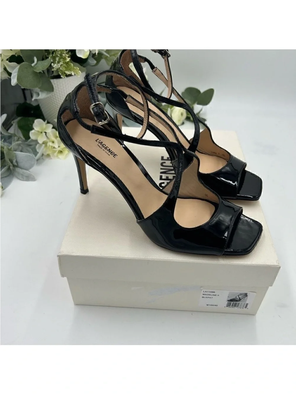 Women’s L’Agence patent leather sandal size 40 made in Spain